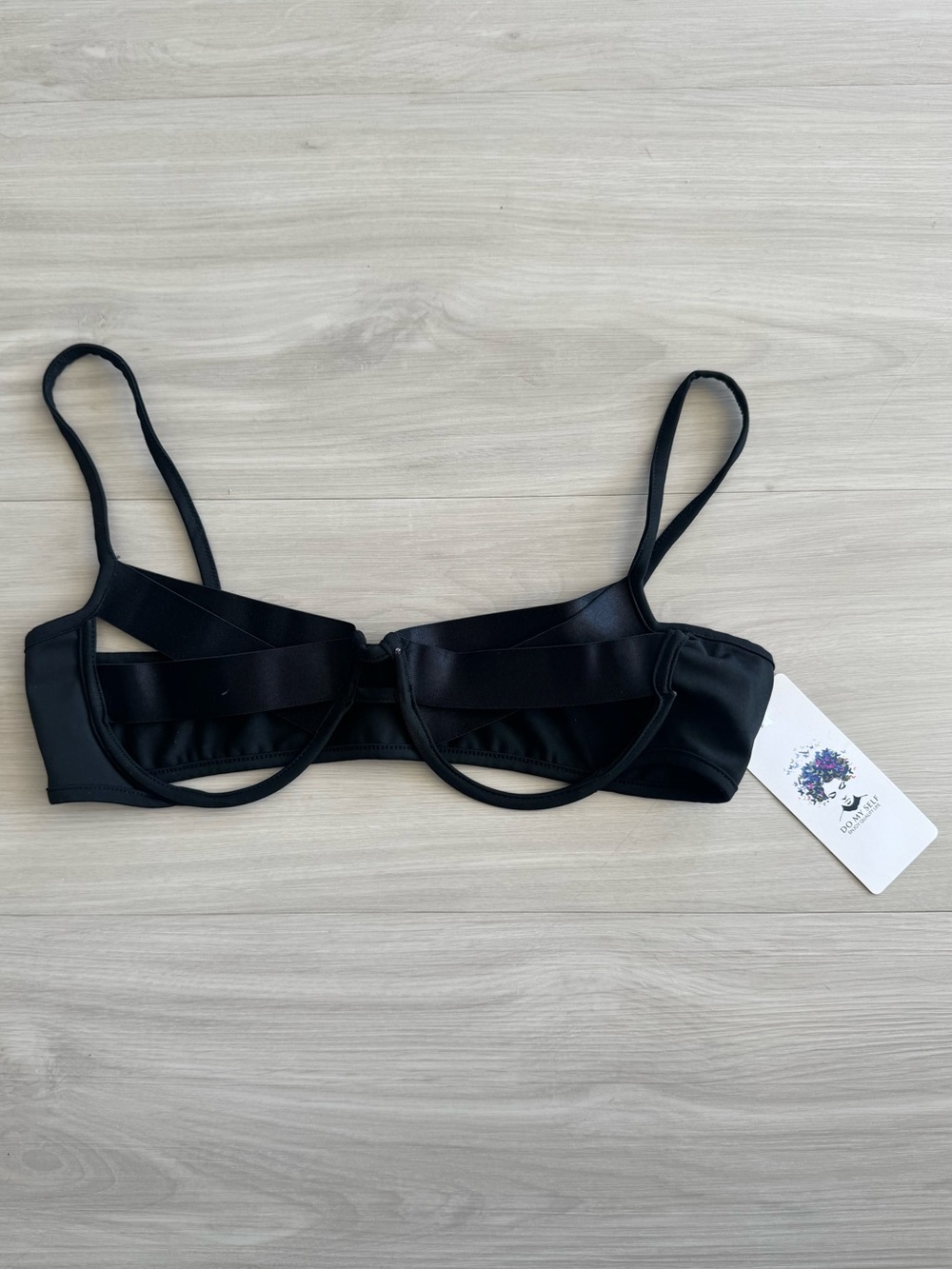 Satin Underwire Bralette with Strappy Cutouts - Black